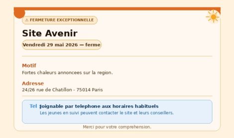 Information importante – Fermeture exceptionnelle du site Avenir
